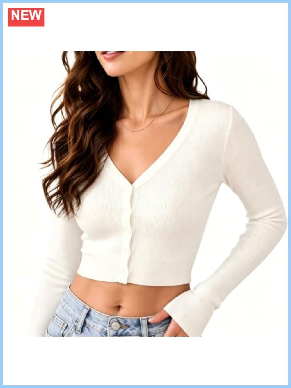 Cropped Cardigan Long Sleeve Button Down Ribbed Crop Top